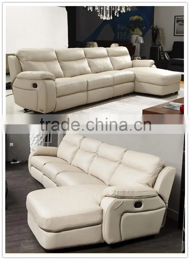 2015 Hot sell L shaped leather sofa with recliner for living room