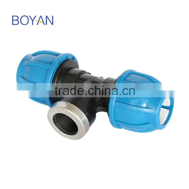 plastic pipe fitting PP compression female tee with ring
