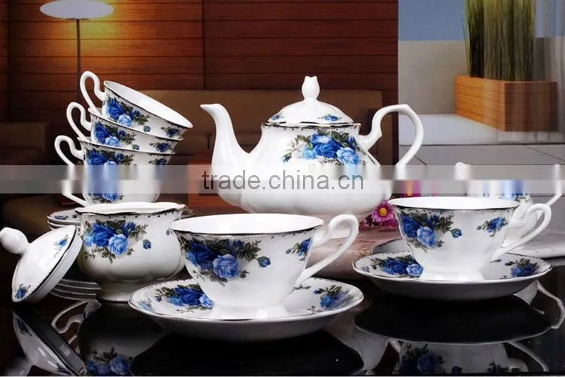 15pcs decal bone china coffee set with royal designs