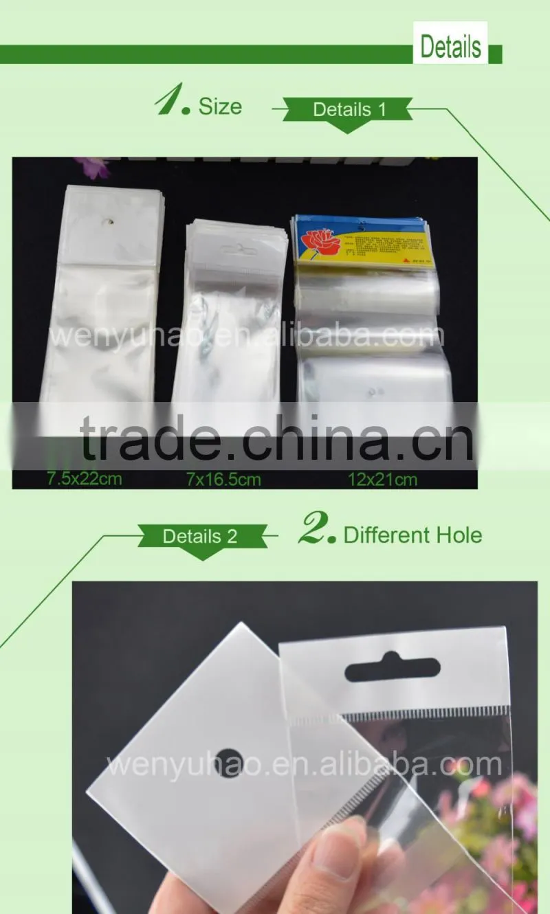 self adhesive cellophane transparent packing bag with printing , lamination material header bag