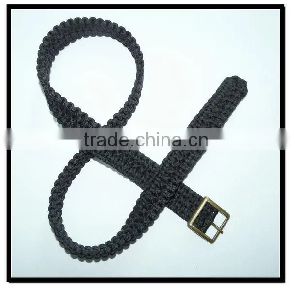 35mm wide black braided nylon belt with square buckle