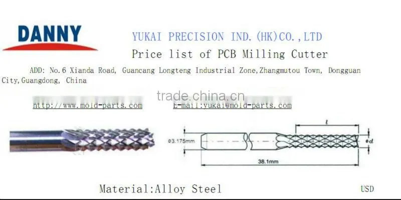 Cemented carbide tungsten pcb lead milling cutter