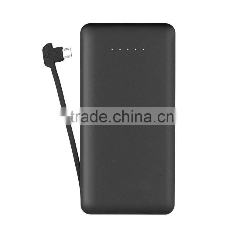 6000mAh Ultra-Slim External Battery Smart Output Power Bank Portable Charger with Built-in Micro USB Cable Line for Smartphone