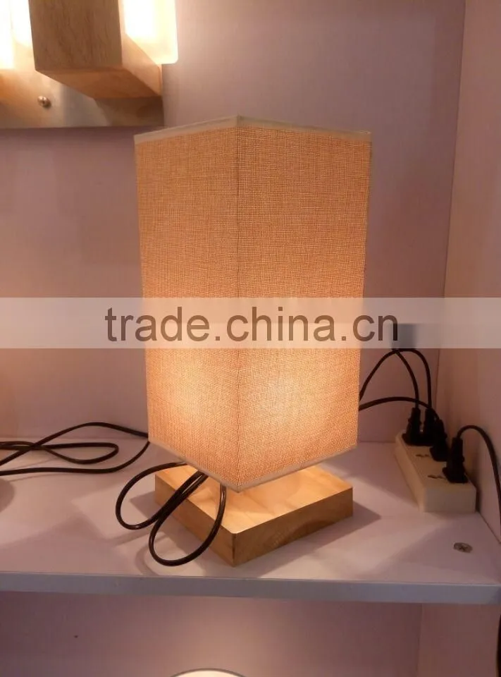 Simple modern box lamp minimalist lighting wood wooden square base fabric shade