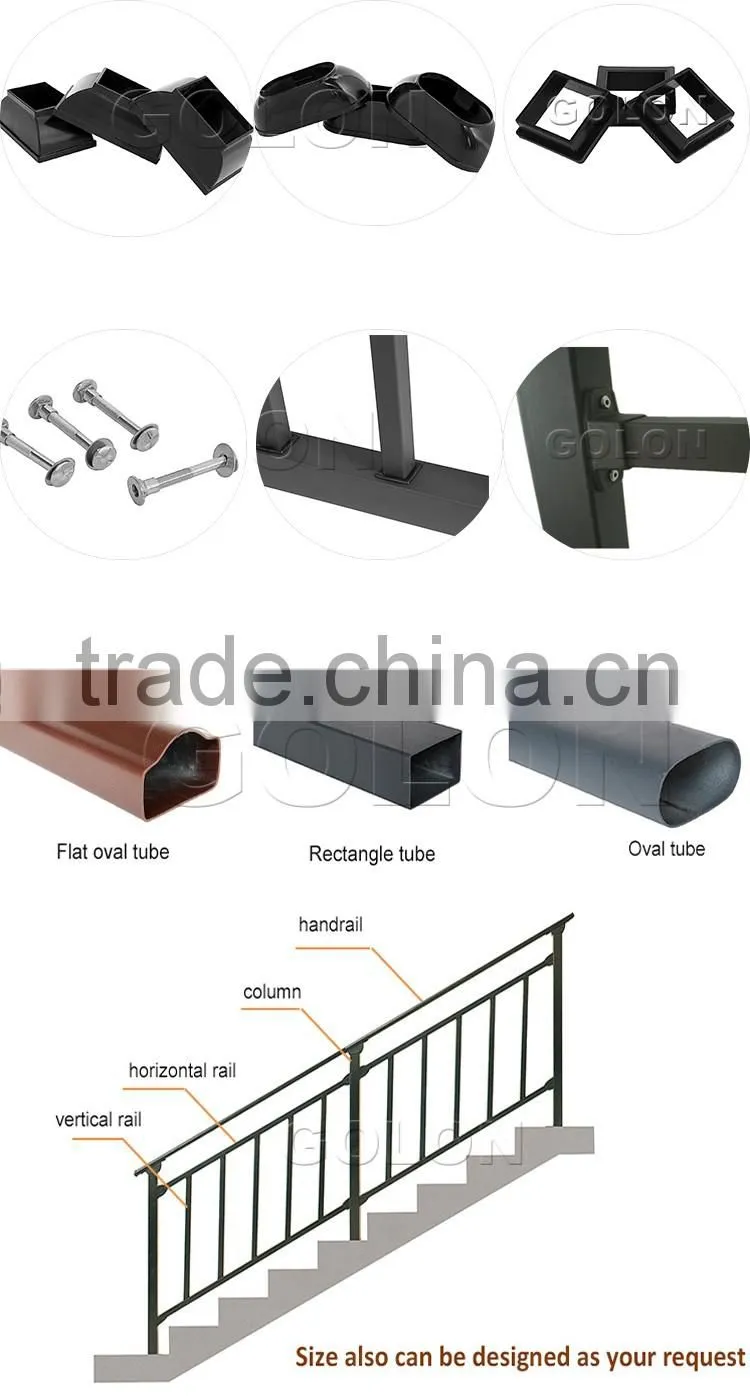 Aluminum Material and Flooring Mounted modern metal stair railings