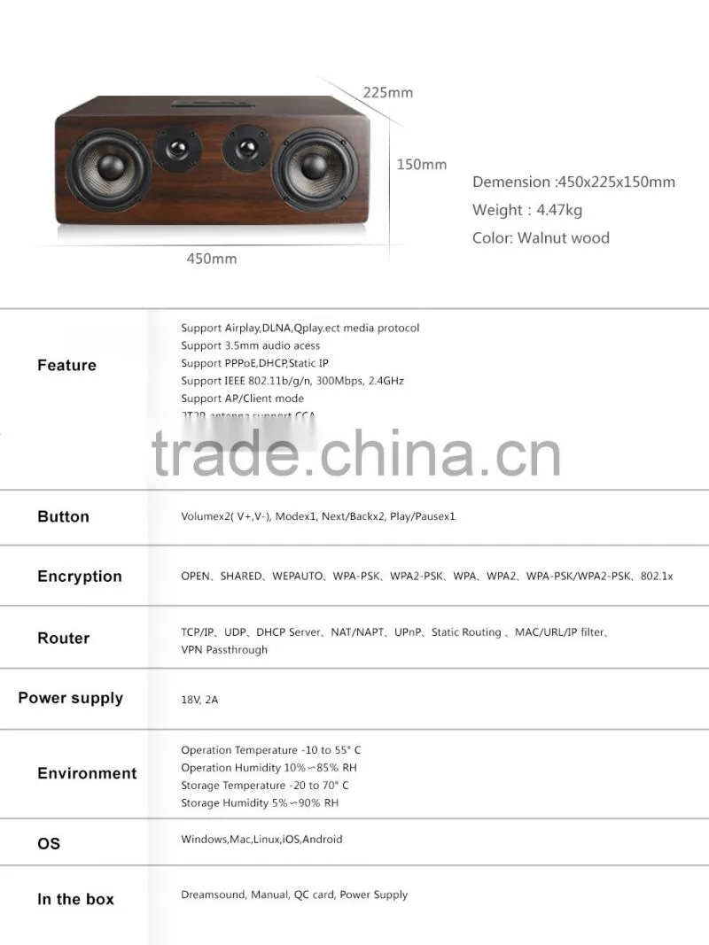 Factory supply high quality wood wifi music box with DLNA Airplay pushing via Android ios app