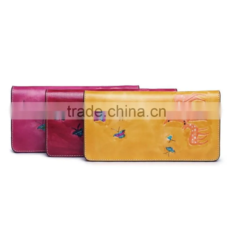 Fashion trendy pretty women rose red leather zipper clutch wallets with card slots