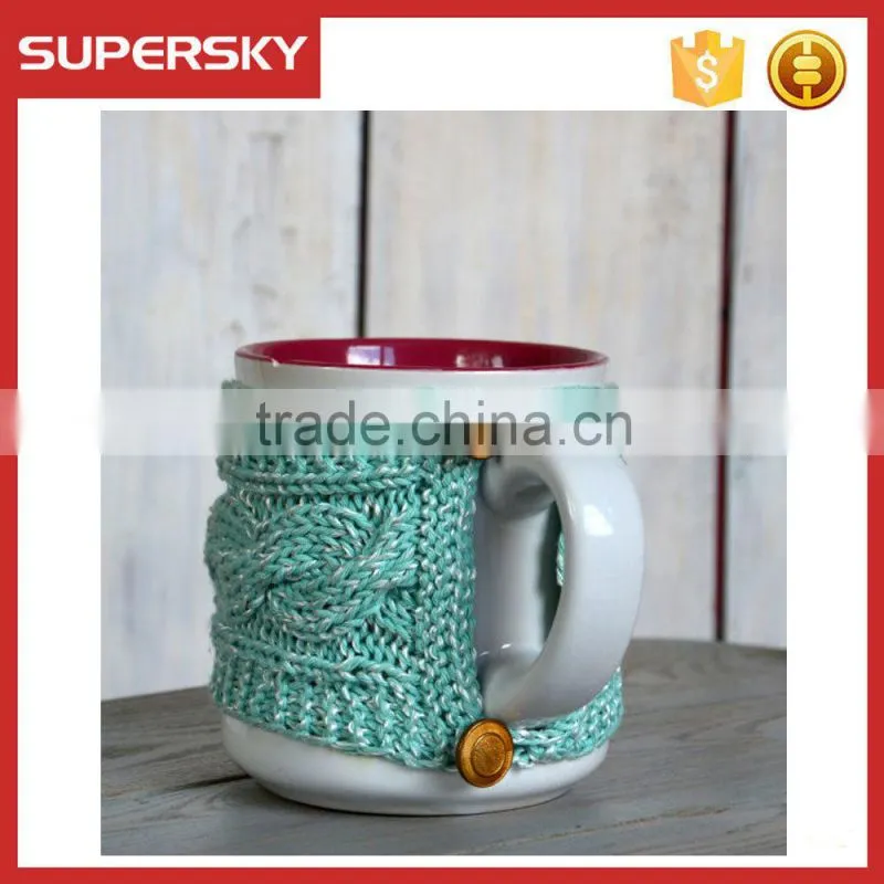 V-75 Cable knitted crochet mug sleeve warmmer sweater mug