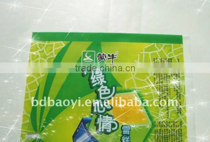 Plastic packaging bag and film for ice cream