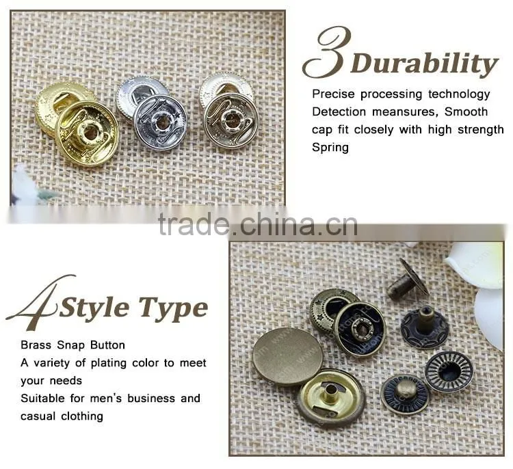 Oeko tex metal button Spring Snap Fastener Four Part Press Button for leather