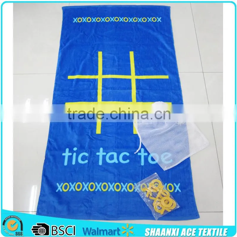 Reactive printed tic tac toe game towel/customer printed game beach towel XO game towel printed