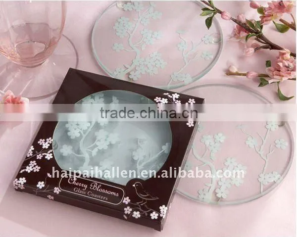 wedding favors glass coasters with sakura decorated
