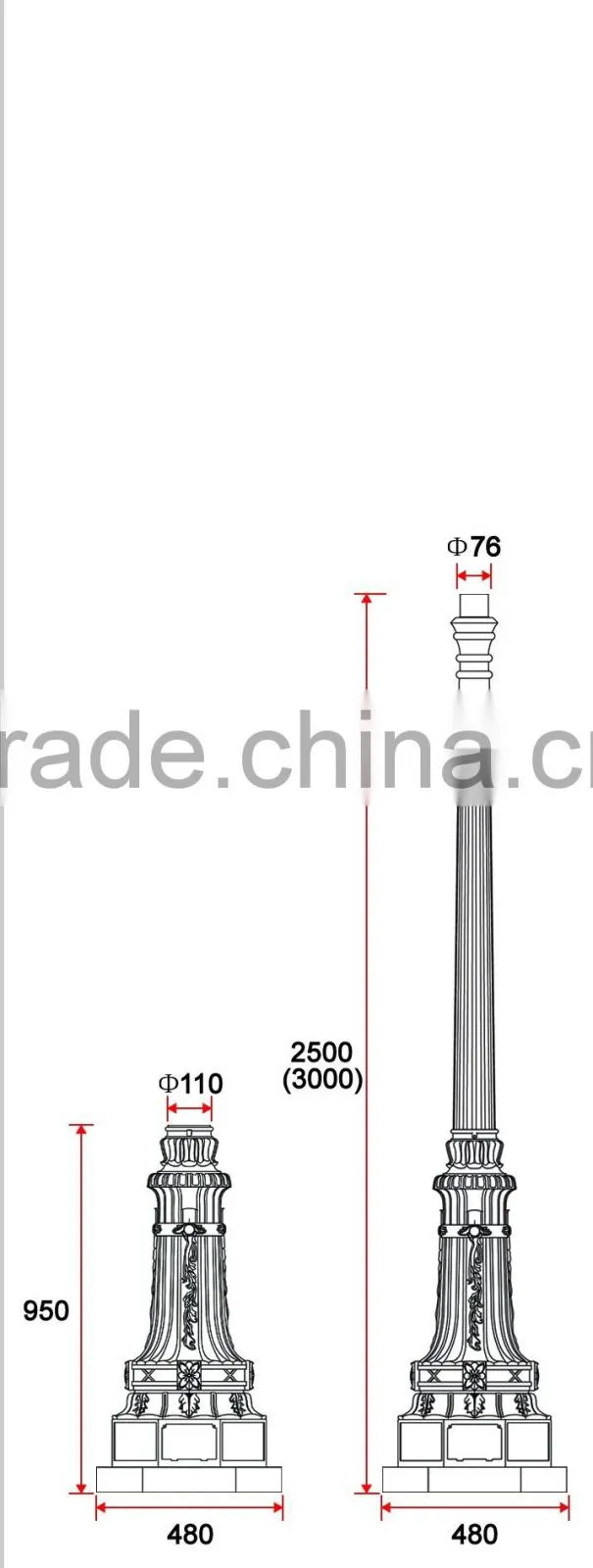A038 High Craft Aluminum Sand Casting Decorative Light Pole Base