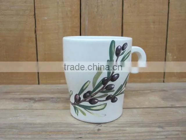Ceramic Coffee Cup with Saucer Set with Olive Decal