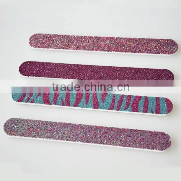 Wholesale custom bling glitter nail file Zebra texture emery board cheap nail care tools for beaurty salon factory