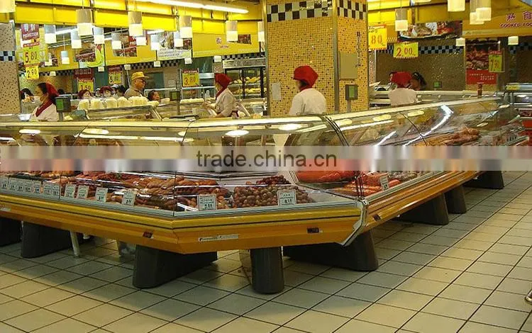 curved glass supermarket display keep fresh cabinet