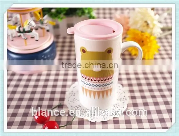 ceramic tall mug with animal design and cute style coffee mug