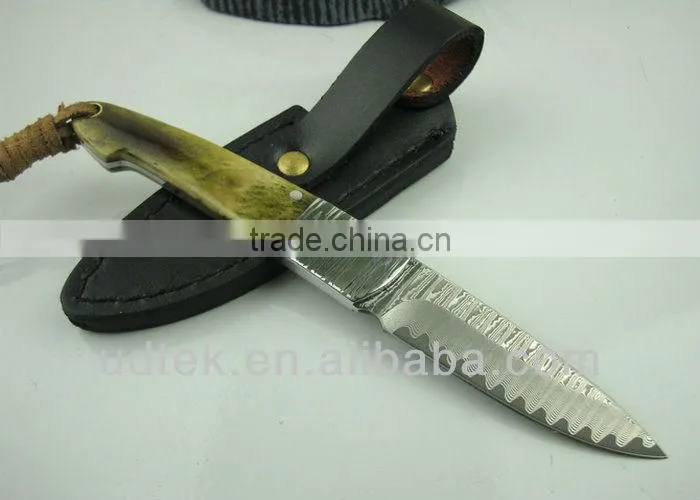 High Quality Animal Bone + Steel Handle OEM Damascus Steel Hunting Knife Hand Tool UDTEK01305