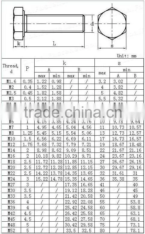 Staniless steel hex bolt m60 support OEM