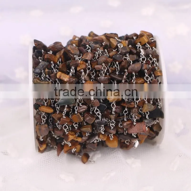 Rosary chain Black Agate Chips Bead Free Form Chains Silver Plated Chain