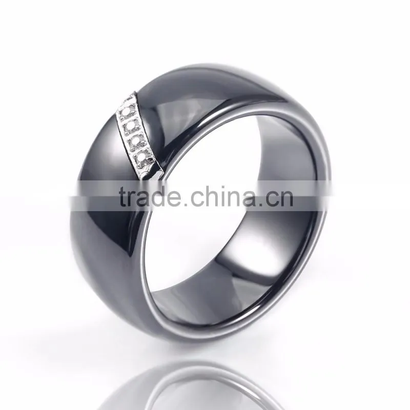Stainless steel Ceramic micro-setting cz diamond new coming design black simple ring jewelry