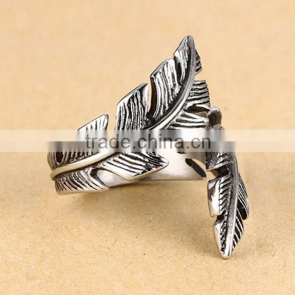 2016 Retro Style Feather Stainless Steel Cuff Ring