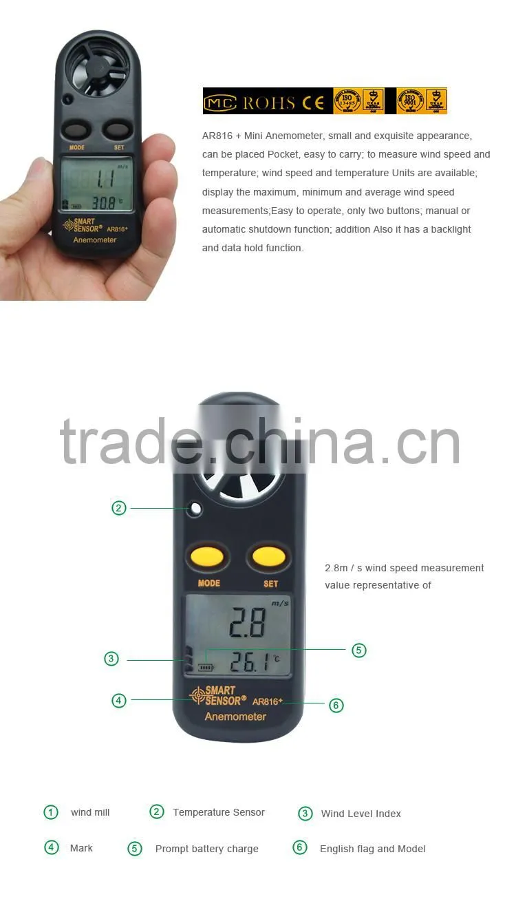 Digital Air Flow Meter handheld Wind Speed Meter Portable Air Velocity Meter Digital Anemometer