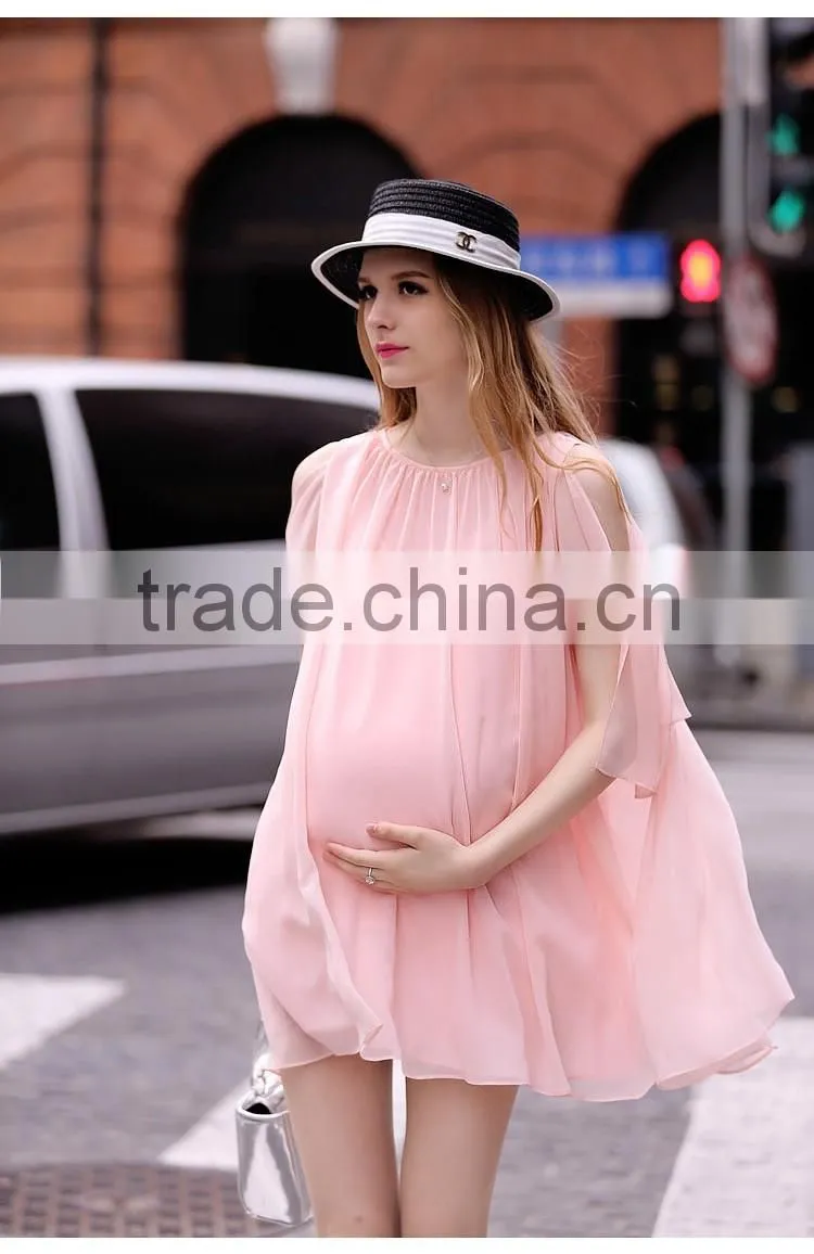 AboveKnee Chiffon O-neck Maternity Dresses for Pregnant Woman Summer