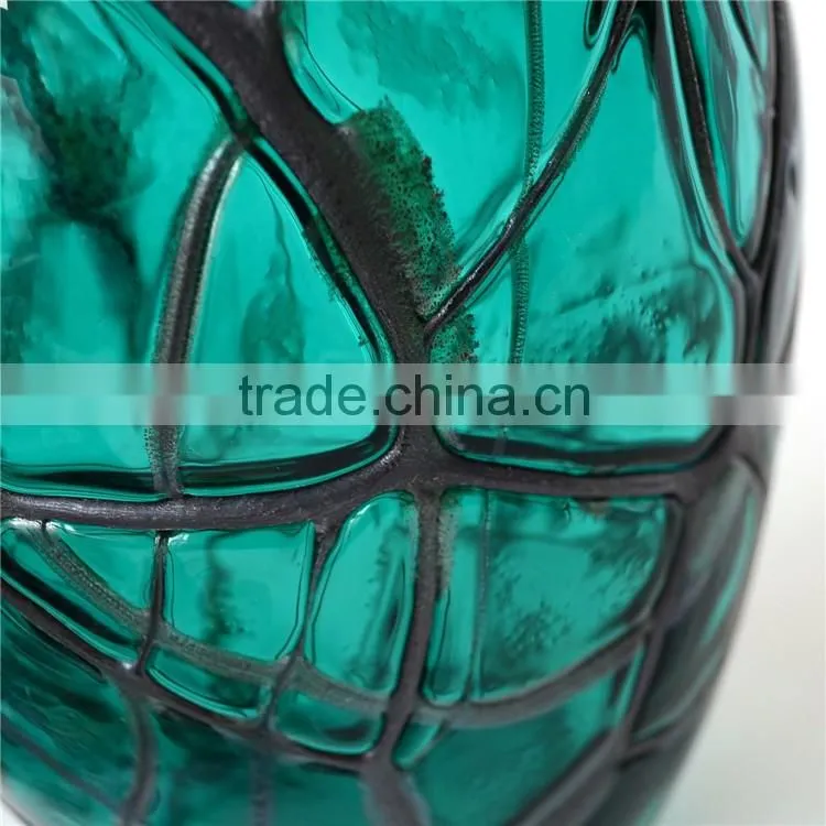 European style creative forest green handmade art glass vase ,Unique design tall glass vase for wedding decoration