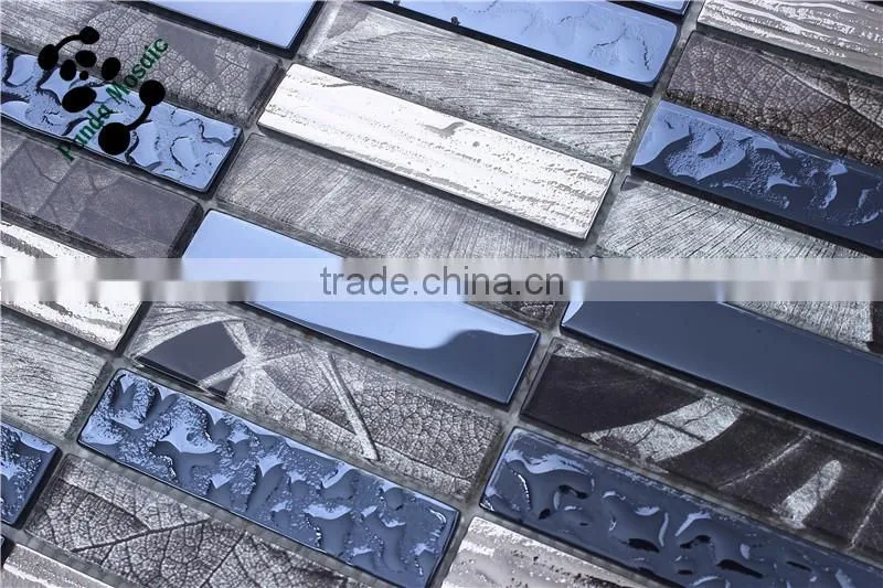 SMJ09 beauty strip mosaic crystal glass mosaic design mixed silver metallic mosaic art decorative mosaic