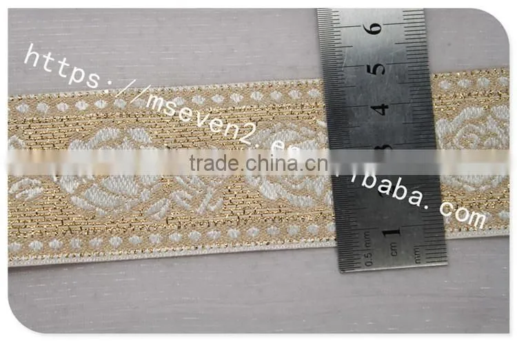 Newest design 4.5 cm width ethnic embroidery gold lace trim for garment