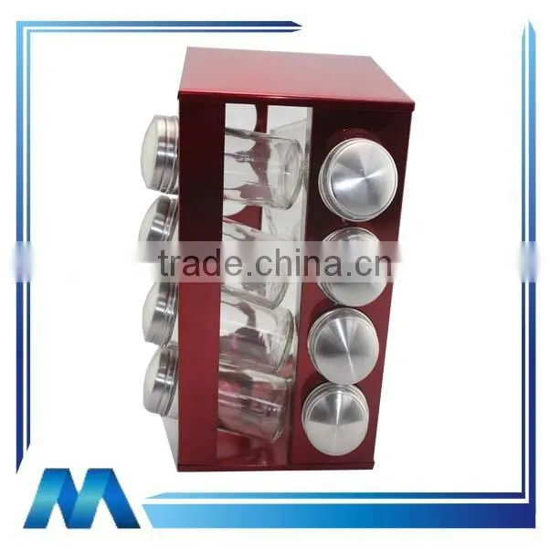 Revolving stainless steel spice set ,12 glass bottles