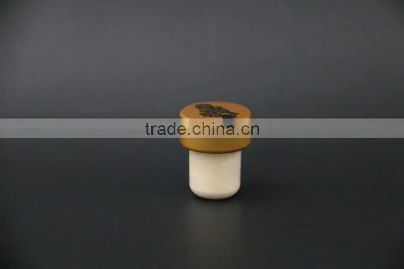 Gold aluminum cap with synthestic cork wine bottle stopper manufacturer