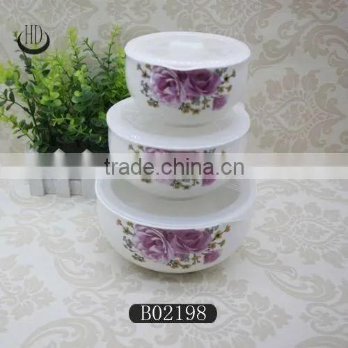 ceramic microwave oven bowl set,3pcs ceramic fresh bowl,3pcs preservation bowl,japanese noodle bowls with lids