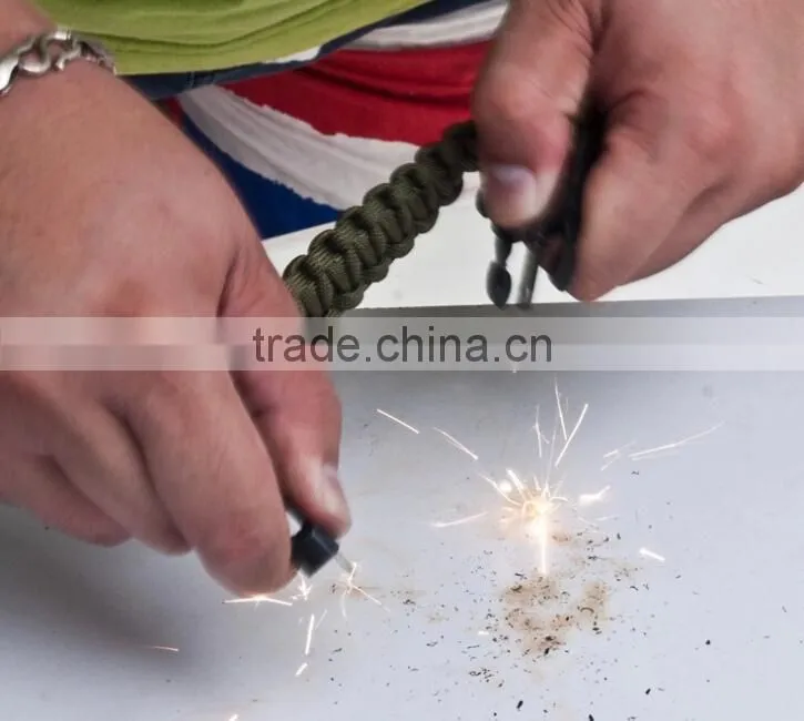 Outdoor Camping Steel Shackle Rope Buckle Whistle Gear Flint Fire Starter Scraper Survival Bracelet