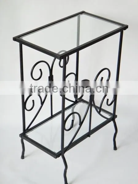 Living room Scrolled Iron and Glass magazine table sofa side table