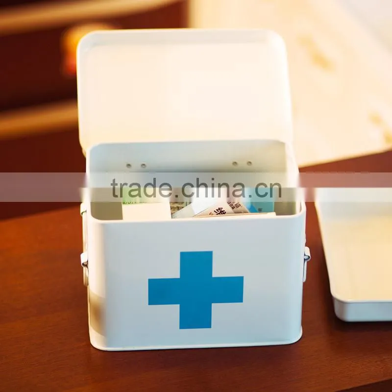 Portable Household Red Metal First Aid Kit Emergency Cabinet Medicine Storage Container