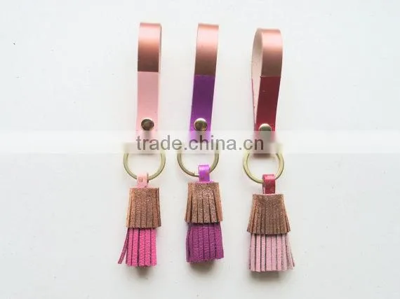 Colorful Leather Fringe Keychain Purse Charm Twister Tassel Key Holder
