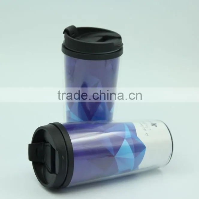 350ml paper inserted double wall Plastic thermos mug
