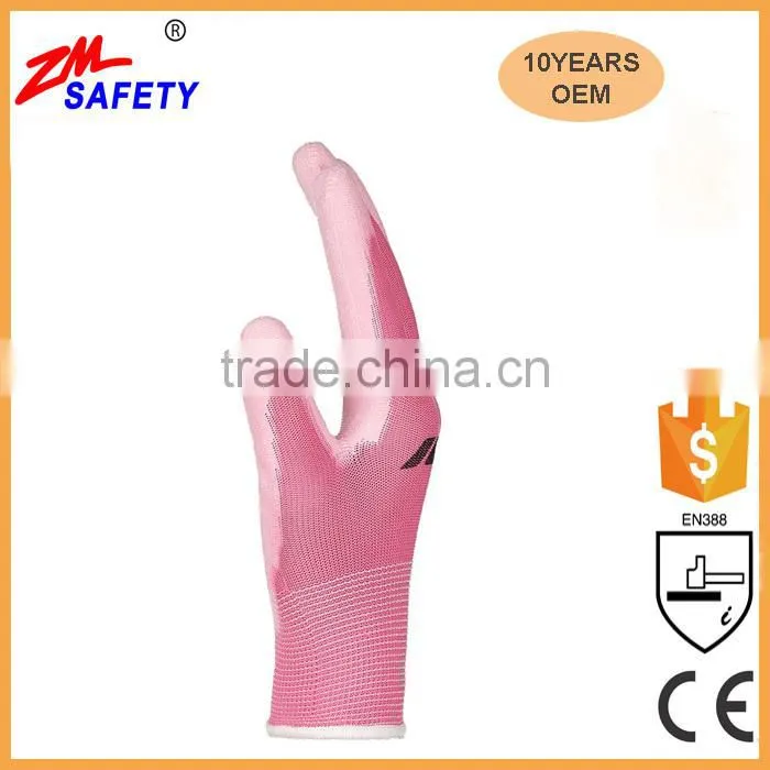 General Purpose Work Safety Orange PU Hand Gloves with Seamless Knitted Shell