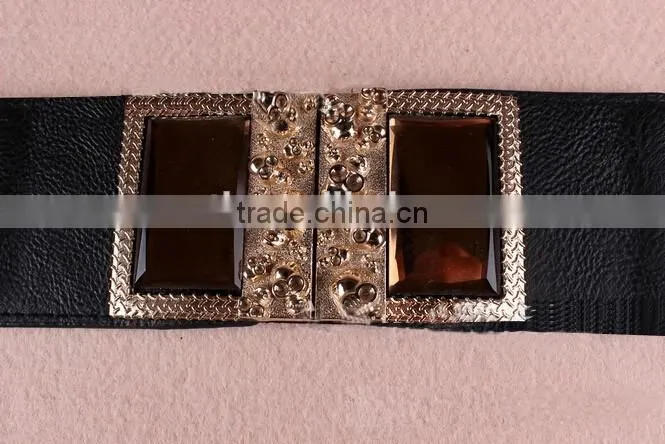 Wholesale skull pattern decorated alloy buckle elastic sex women lady waist belt
