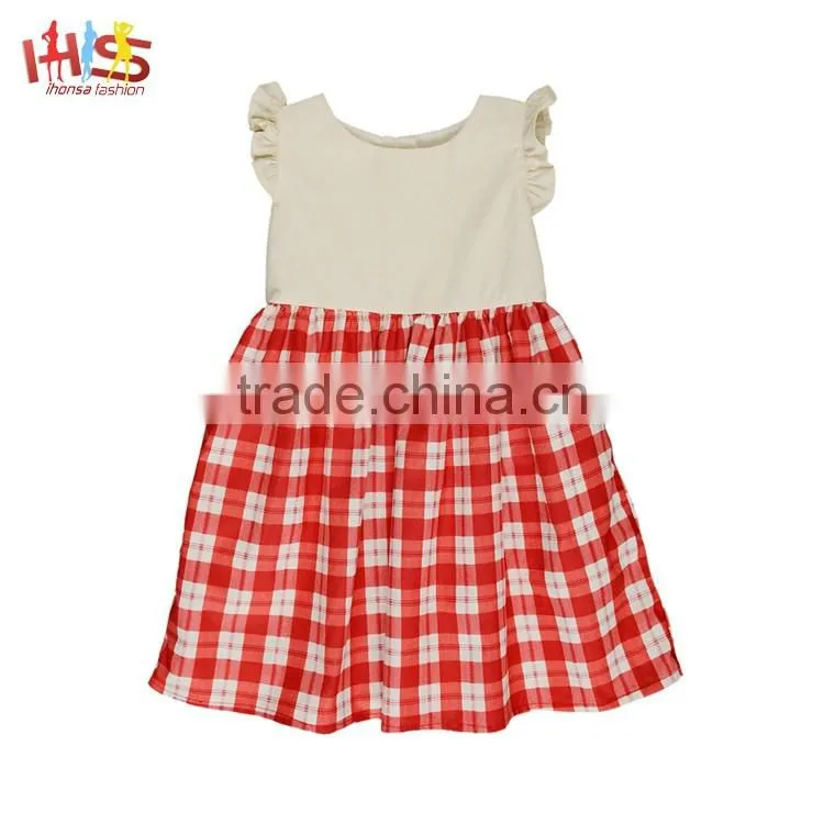 2017 New Baby Girls Kids Designer Clothes Beige Plaid Ruffle Skirt Dress