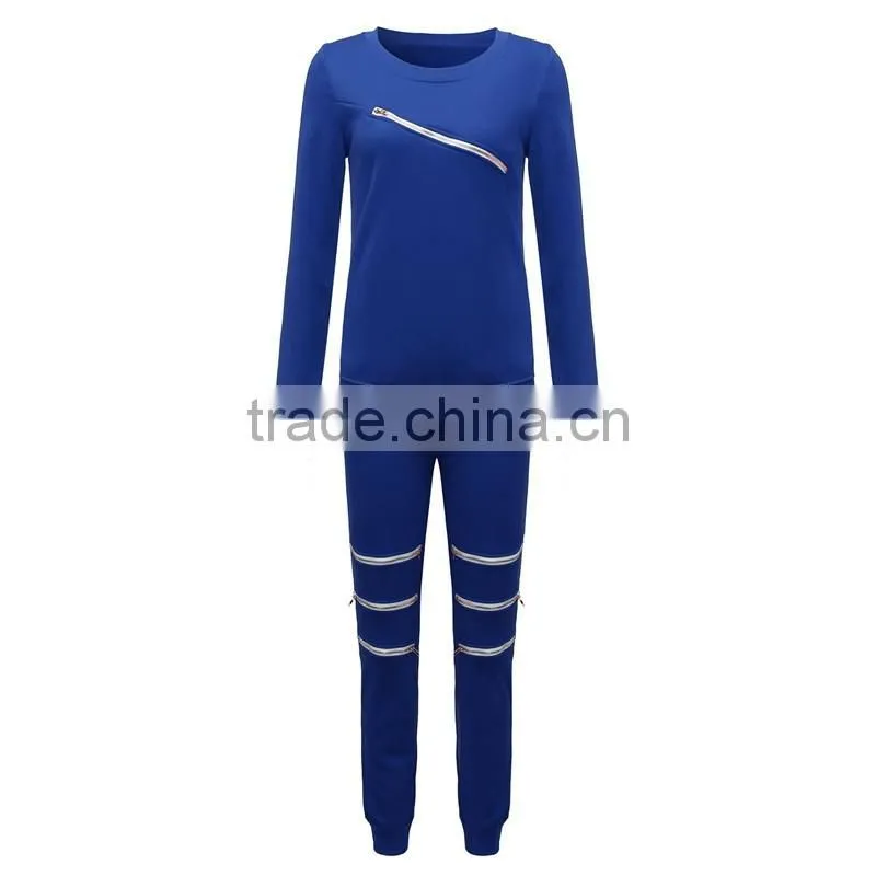 2016 Fashion Women Autumn Sweatshirt Front Zipper O-Neck Long Sleeve Sport Suits 2 Pieces Set Ladies Hoodies Tracksuits