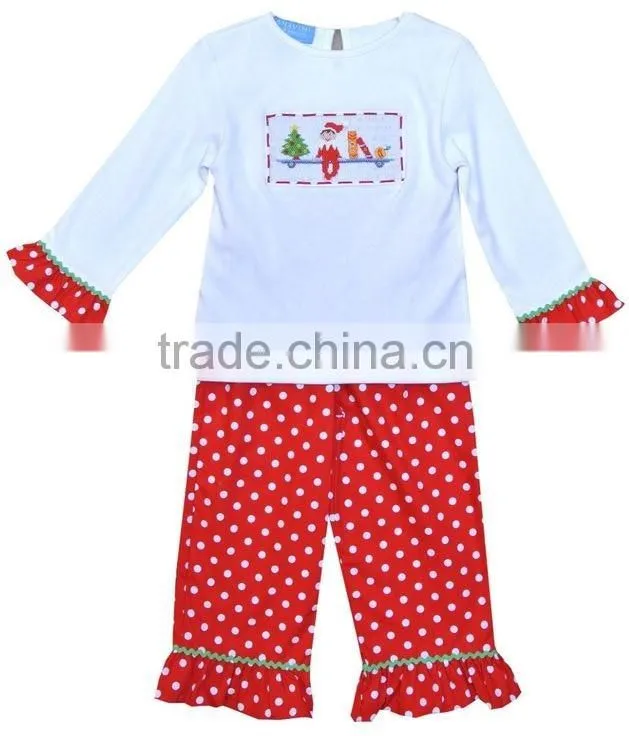 2017 wholesale little girl christmas ornament boutique outfit cute elf applique girls clothing sets