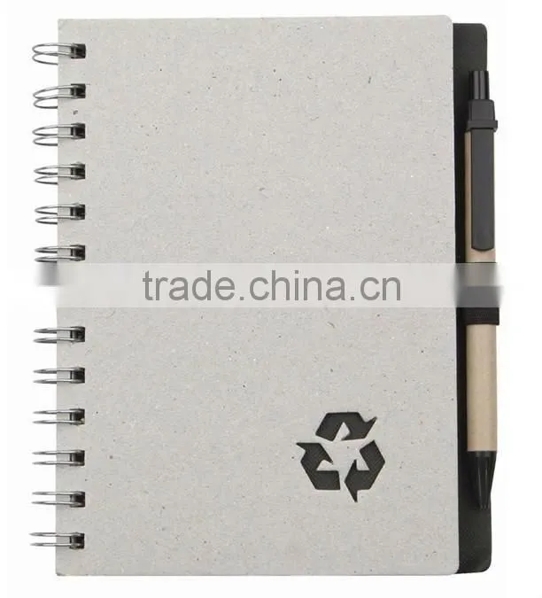 Hard kraft paper cover spiral winding notebook 70grams 80sheets 18*14cm with paper pen with recycle cutout logo