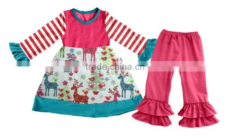 Ruffle lace Fall boutique outifit princess print unicorn pattern Cattoon print Swing dress Girls casual dress