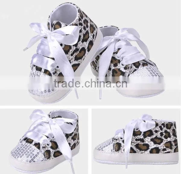 new design leopard sequins print baby girl shoes