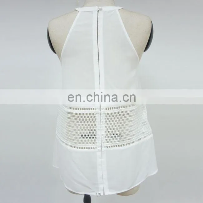 Summer sleeveless white perspective hole sexy girls women net tops latest design