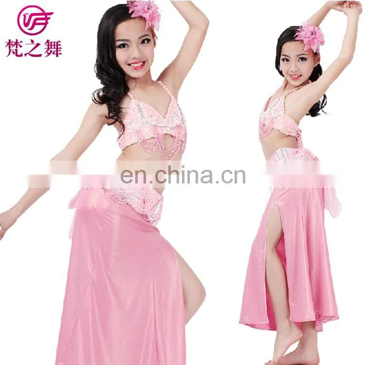 ET-124 Newest product ice silk sexy beaded 3pcs/2pcs children belly dance clothes wear set