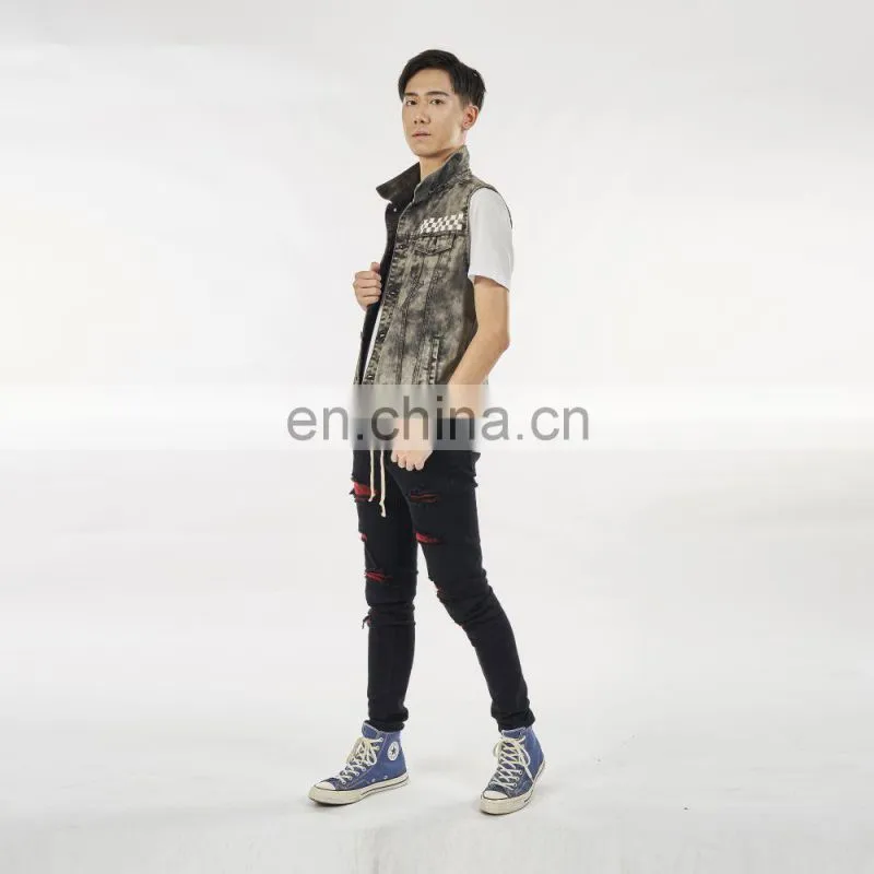 DiZNEW Wholesale Vest Fashion Grey Men's Denim Jeans Waistcoat